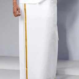 TUNI MANI Gold Jari Border Pocket Vesti Solid Men Dhoti-image-57