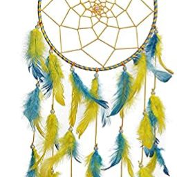 Blue & Yellow Blue Feathers Dream Catchers, Handmade Dreamcatcher (12CM x 20CM) Feather Dream Catcher-image-105