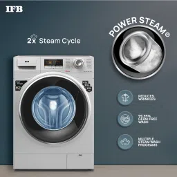 ifb 9 kg 2X Power Dual Steam, Hard Water Wash, Active Color Protection Fully Automatic Front Load with In-built Heater Silver image 2