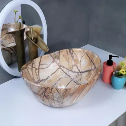Designer Ceramic Table Top Vessel Sink Oval Shape Wash Basin For Bathroom (18 x 13 x 5.5 Inch) Counter Top-image-59