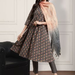 Anouk Floral Printed Round Neck Empire Kurta With Trousers & Dupatta-picture-8
