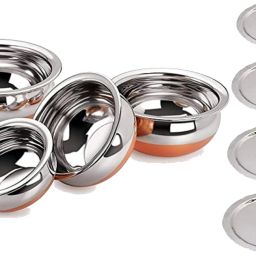 Stainless Steel Copper Bottom Cooking Serving Pot with Lid Biryani Milk Handi F0 4.7 inch, 5.5 inch, 6.2 inch, 6.6 inch Lid Set, Pack of 4-picture-14