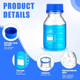 bello naturals feel better everyday Bello Borosilicate Glass 3.3 Measuring Reagent Bottle 50ml, 100ml, 250ml & 500ml With blue Screw Cap lab, Pack of 4 for laboratory and professional use image 5
