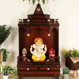 dzyn furnitures Brahma Sthana Medium Floor Rested Pooja Mandir (Brown Gold)-picture-35