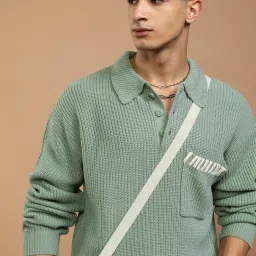 Men Self Design Collared Neck Green Sweater-picture-25