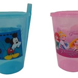 Plastic Galaxy Disney Sipper Glass with Straw and Lid for Kids (Blue and Pink) - Pack of 2-image-82