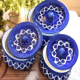 niyara Blue Ceramic (Set of 3 ) Handpainted Jars & Containers with Lid-picture-15