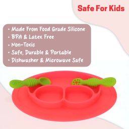 aditi toys Oval Baby Food Tray, Silicon Food Plate With Multiple Compartments & Two Spoons- Silicone image 4
