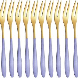 Stainless Steel Forks Set for Home, Kitchen and Restaurant (Purple, 10 Pcs) Stainless Steel Dessert Fork Set-18