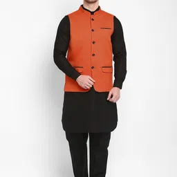Hangup Men Solid Kurta with Pyjamas and Nehru Jacket-2