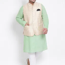 Hangup Men Green Raw Silk Kurta with Pyjamas & Nehru Jacket Set-picture-52