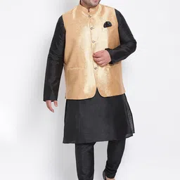 Hangup Men Plus Size Raw Silk Kurta with Pyjama & Nehru Jacket-picture-1
