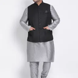 Hangup Men Silver-Toned Kurta with Pyjamas-53