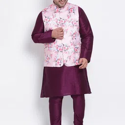 Hangup Men Magenta Kurta with Pyjamas & Nehru Jacket Set-picture-6