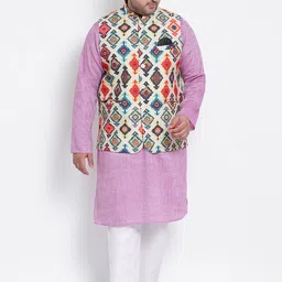 Hangup Men Plus Size Solid Kurta with Trouser & Nehru Jacket-0