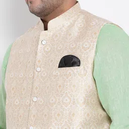 Hangup Men Green Raw Silk Kurta with Pyjamas & Nehru Jacket Set image 5