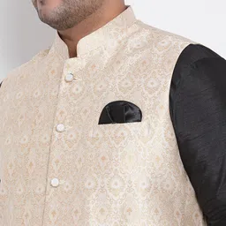 Hangup Men Black Raw Silk Kurta with Pyjamas & Nehru Jacket Set image 5