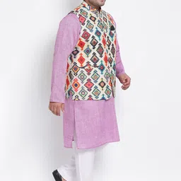 Hangup Men Plus Size Solid Kurta with Trouser & Nehru Jacket image 2