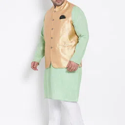 Hangup Men Raw Silk Kurta with Pyjamas & Nehru Jacket image 5