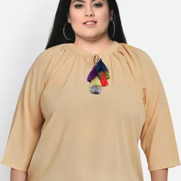 wild U Beige Tie-Up Neck Crepe Plus Size Regular Top-image-84