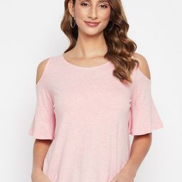 PURYS Pink Cold shoulder Style Top-image-44