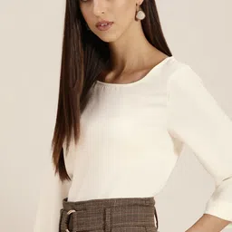 her by invictus Off White Solid Regular Top-picture-49