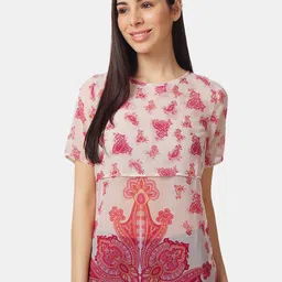 IX IMPRESSION Women Pink & Yellow Paisley Printed Georgette Top-image-50