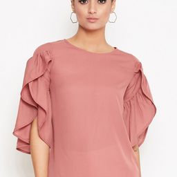 La Zoire Women Pink Tulip Flutter Sleeve Georgette Regular Top-image-74