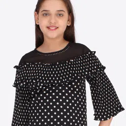 CUTECUMBER Black & White Polka Dot Georgette Regular Top-image-84