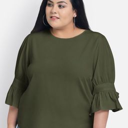 wild U Plus Size Olive Green Georgette Regular Top-image-53