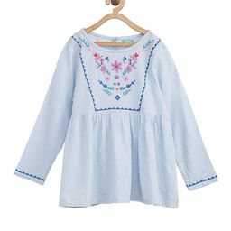 Miyo Girls Blue Floral Embroidered Regular Top-38