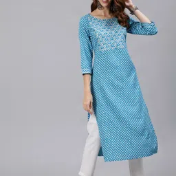Jaipur Kurti Women Blue & White Floral Printed Kurta-48