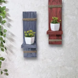disoo fashions Red & Grey Solid Wood Small Set Of 2 Wall Shelf-picture-45