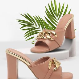 Bruno Manetti Nude-Coloured Embellished PU Block Heels-24