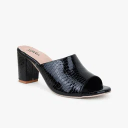 Glitzy Galz Black Textured Block Heels-51