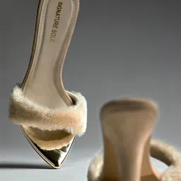 Signature Sole Fur Open Toe Kitten Heels-34