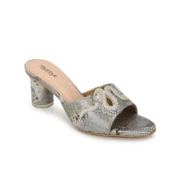 Truffle Collection Textured Embellished Open Toe Block Heels image 4