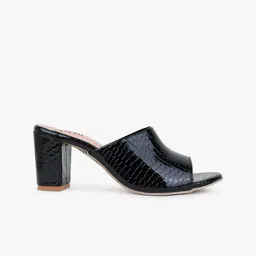 Glitzy Galz Black Textured Block Heels image 5