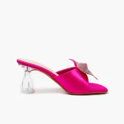 KLEXIO Embellished Open Toe Block Heels With Bow image 2