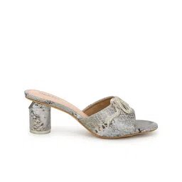 Truffle Collection Textured Embellished Open Toe Block Heels image 5