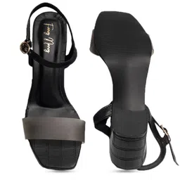 Dapper Feet-Fancy Nancy Open Toe Block Heels With Buckle Closure image 4