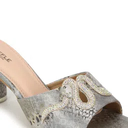 Truffle Collection Textured Embellished Open Toe Block Heels image 2