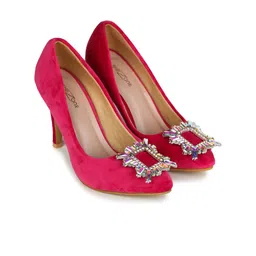 Shezone Embellished Block Pointed Toe Pumps image 4