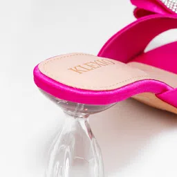 KLEXIO Embellished Open Toe Block Heels With Bow image 5