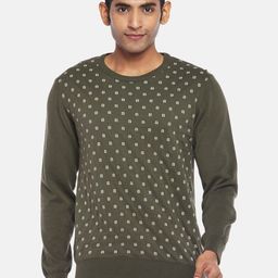 BYFORD by Pantaloons Men Olive Green & White Printed Cotton Pullover-picture-24