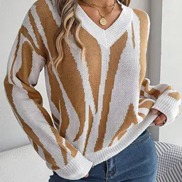 StyleCast Khaki Abstract Printed Acrylic Pullover-picture-9