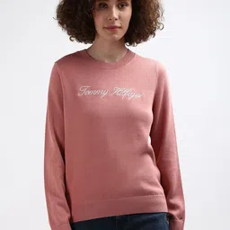 Tommy Hilfiger Round Neck Typography Printed Pure Cotton Pullover Sweaters-picture-1