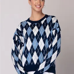 FabAlley Argyle Printed Drop-Shoulder Sleeves Sweater-picture-3
