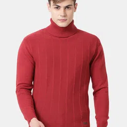 t-base Men Red Ribbed Cotton Pullover Sweater-image-74
