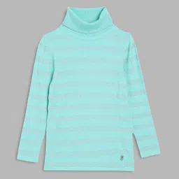 ELLE Girls Sea Green & Silver-Toned Striped Cotton Pullover Sweater-image-9